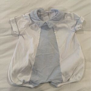 Little English Blue and White Checkered Romper